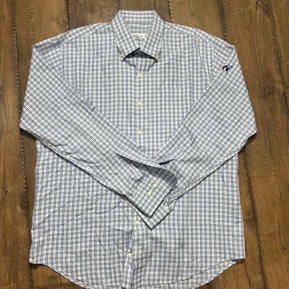 Peter Millar Men’s Blue Seaside Finish Long Sleeve Button Flag Logo Large - Picture 1 of 7